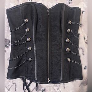 Black Gothic Chain Button Front Corset Top~Size Large